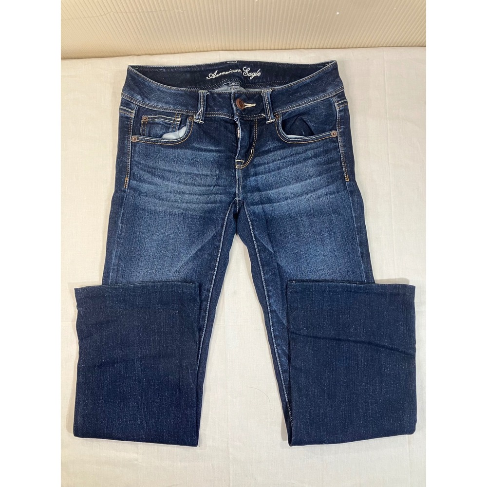 American Eagle Slim Boot Jeans Womens 4 Short Dark Wash Blue Low Rise Stretch